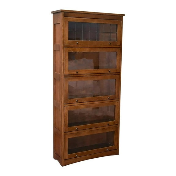 Pemberly Row Arts and Crafts 35.25" Wood Barrister Bookcase in Brown