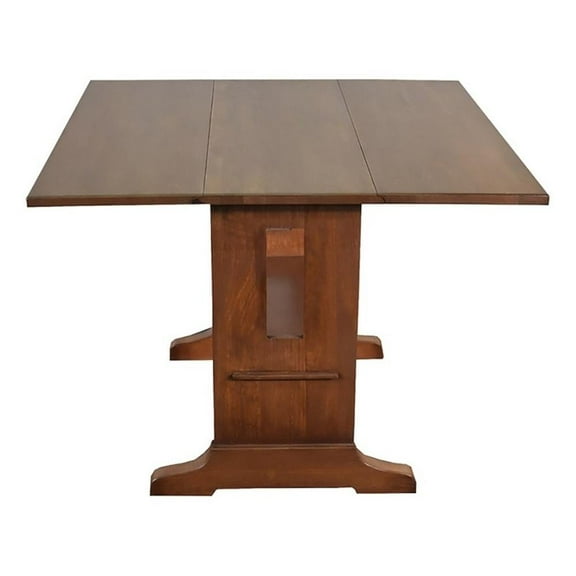 Pemberly Row Arts and Crafts Solid Wood Drop Leaf Dining Table in Walnut