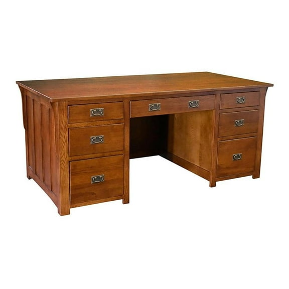 Pemberly Row Arts and Crafts Wood Library Desk w/ File Cabinet in Cherry