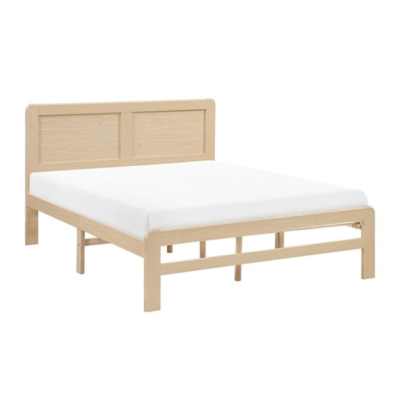 Pemberly Row Asian Hardwood Full Platform Bed with Headboard in Natural
