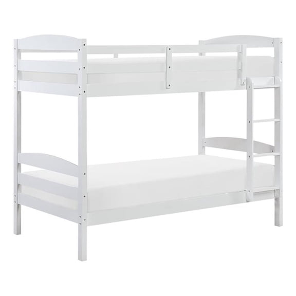 Pemberly Row Asian Hardwood Twin/Twin Bunk Bed in Wire Brushed White Finish