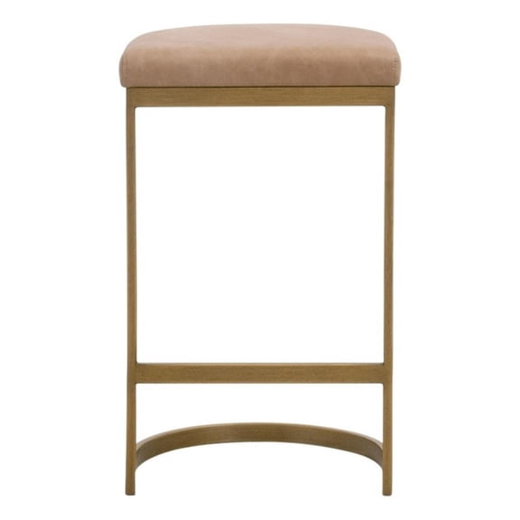 Pemberly Row Backless Counter Stool 16" x 26.5" in Tan Leather