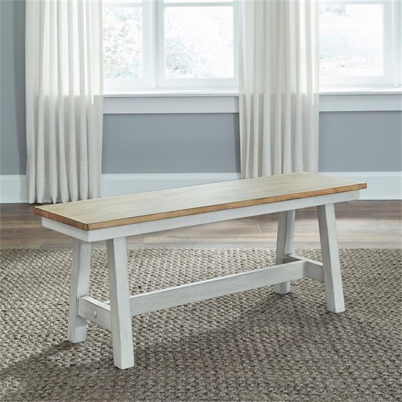 Pemberly Row Backless Dining Bench with Inverted V Pattern in White