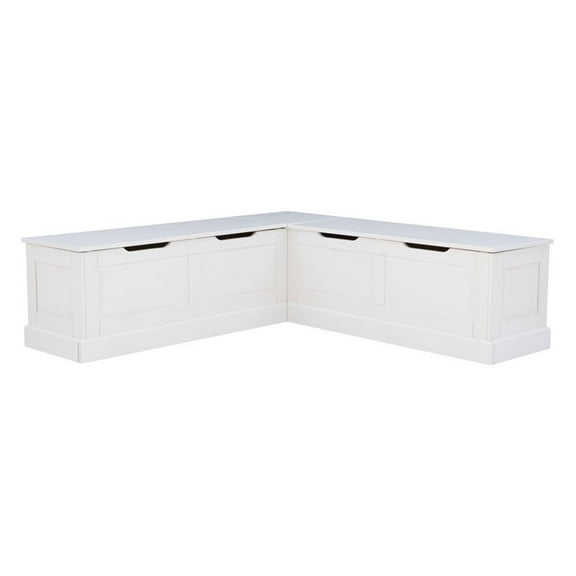 Pemberly Row Backless Wood Corner Breakfast Nook with Storage in White