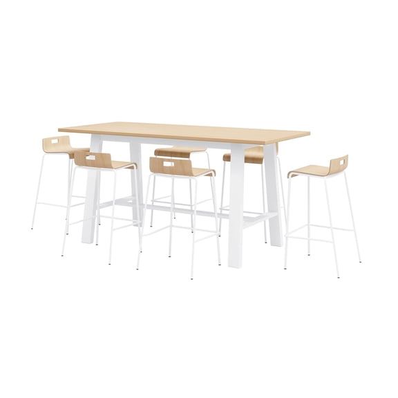 Pemberly Row Bar Height Table and 6 Barstools Set in White/Natural