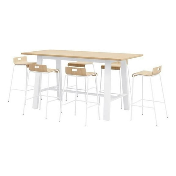 Pemberly Row Bar Height Table and 6 Barstools Set in White/Natural