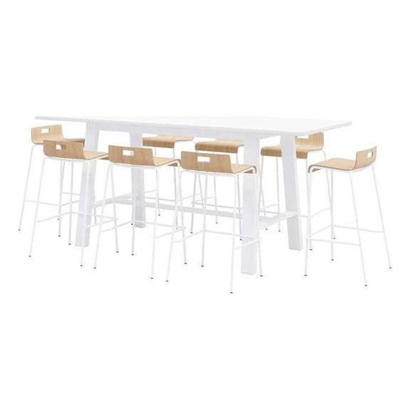 Pemberly Row Bar Height Table and 8 Barstools Set in Natural/White