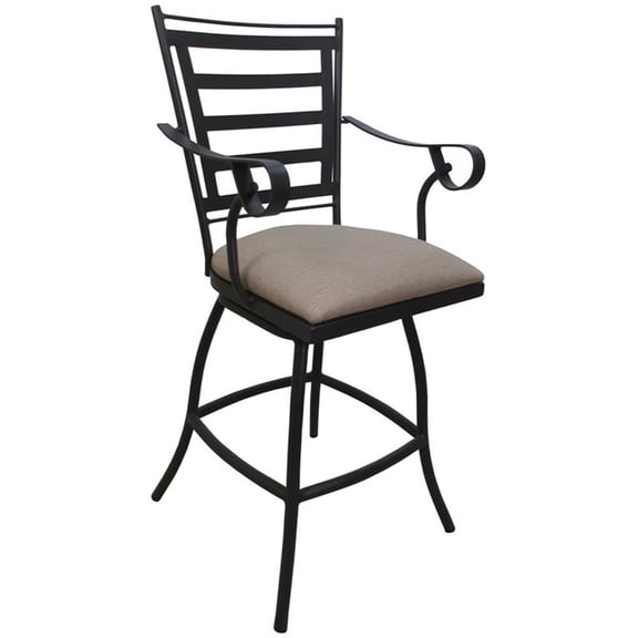 Pemberly Row Bar Stool 30" with Arms in Canvas Patty Tan with Dark Nut Frame