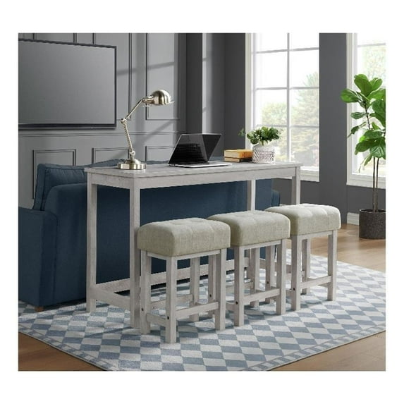 Pemberly Row Bar Table One Pack (1 Tables+ 3 Stools) in White