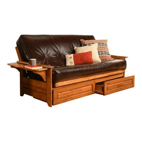 Pemberly Row Barbados Storage Futon and Brown Faux Leather Mattress