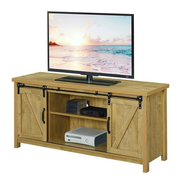 Pemberly Row Barn Door Wood 52" TV Stand in Light Oak