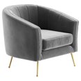 thumbnail image 1 of Pemberly Row Barrel Steel and Velvet Accent Chair with Gold Legs in Gray, 1 of 6