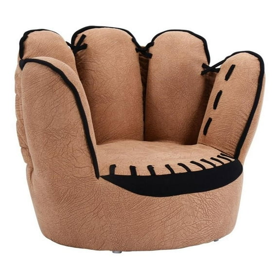 Pemberly Row Baseball Glove Shaped Faux Leather Kids Armrest Chairs in Brown