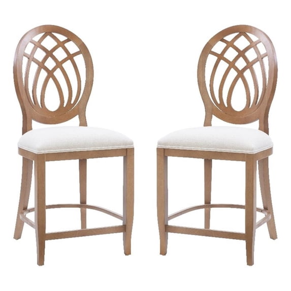 Pemberly Row Beechwood Ornamental Backrest Set of 2 Counter Stool in Light Brown