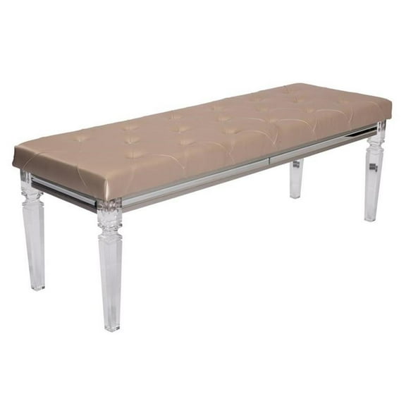 Pemberly Row Beige Faux Leather Vanity Bench with Acrylic Legs