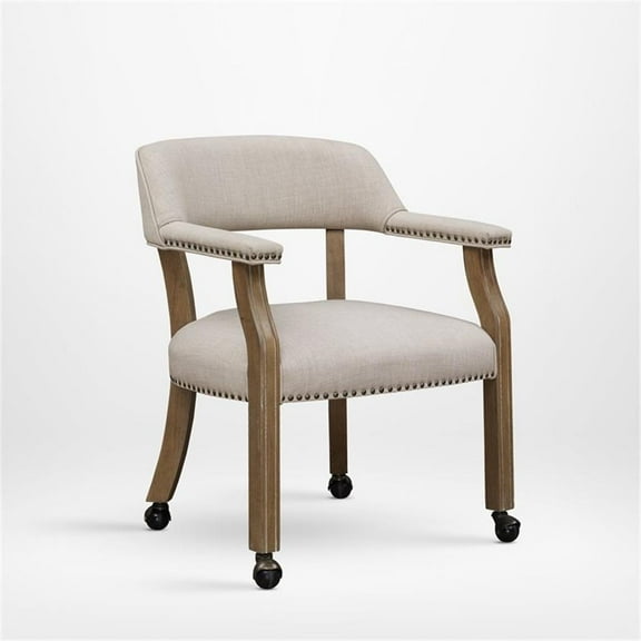 Pemberly Row Beige Sand Fabric Upholstered Caster Game Chair