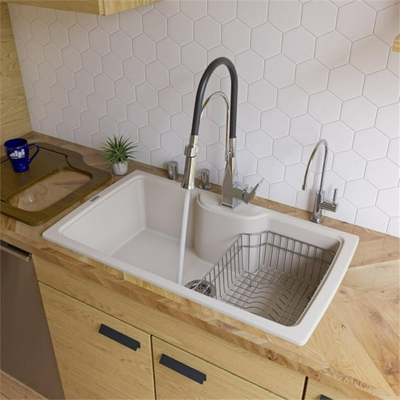 Pemberly Row Biscuit 35" Drop-In Single Bowl Granite Composite Kitchen Sink
