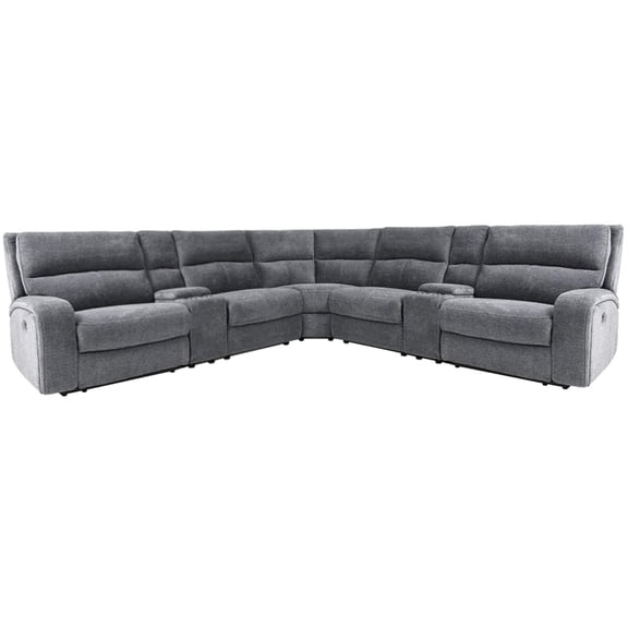 Pemberly Row Bizmark Grey 7 Piece Power Reclining Adjustable Headrests Sectional