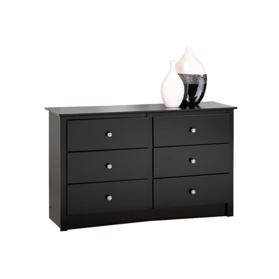 Pemberly Row Black Condo Sized 6 Drawer Double Dresser