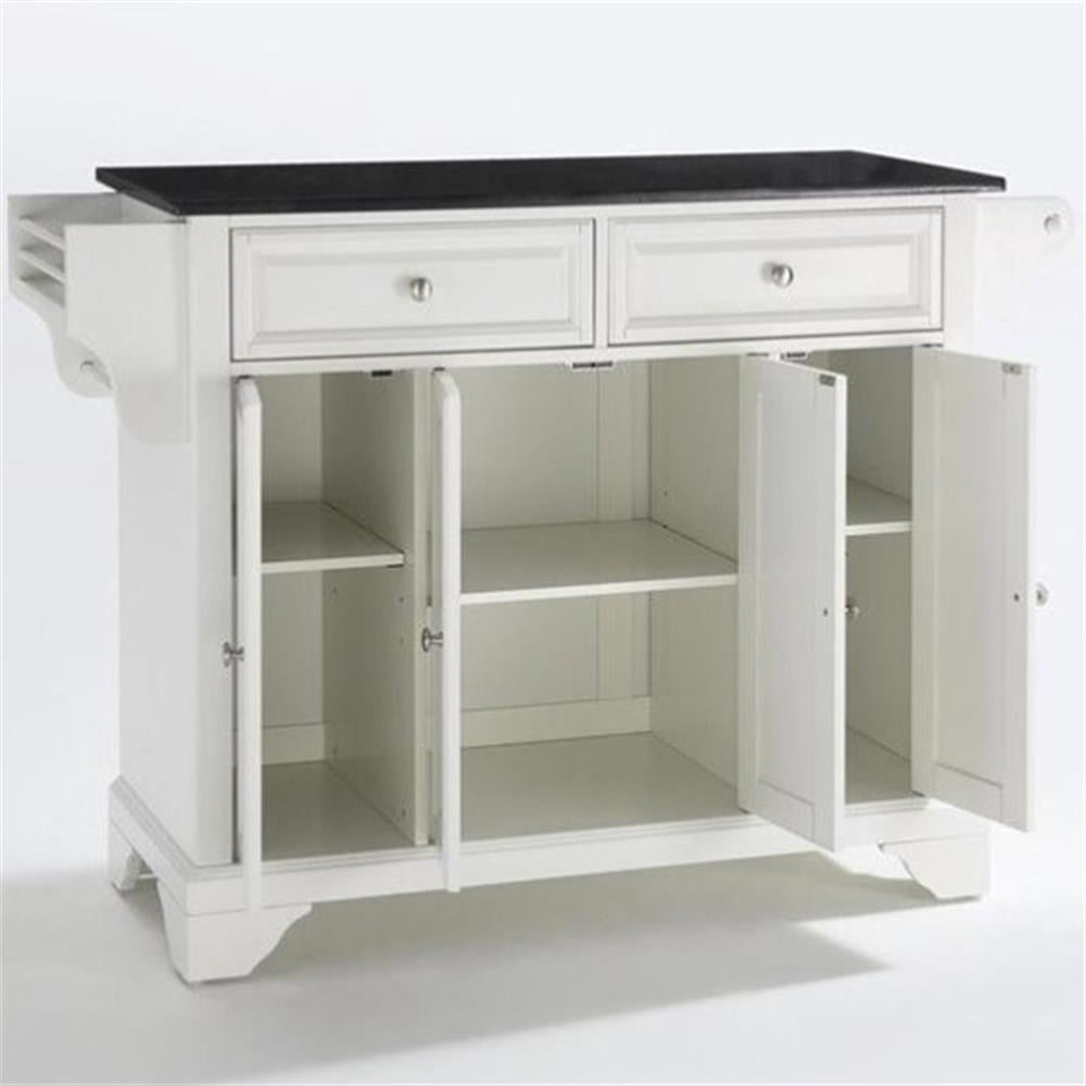 White Hardwood Kitchen Island with Black Granite Top and Storage