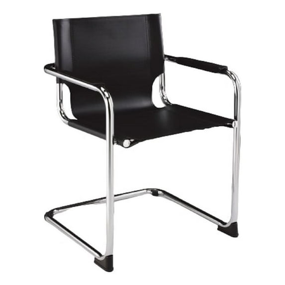Pemberly Row Black Leather ARM Chair withChrome Base Set of 2