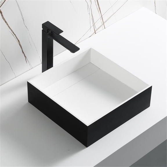 Pemberly Row Black Matte 14" Square Solid Surface Resin Sink