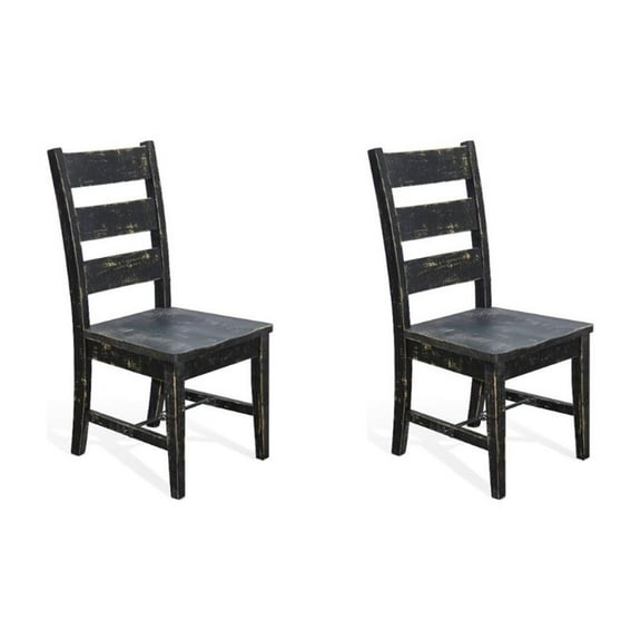 Pemberly Row Black Sand Ladderback Chair with Turnbuckle Stretchers (Set of 2)
