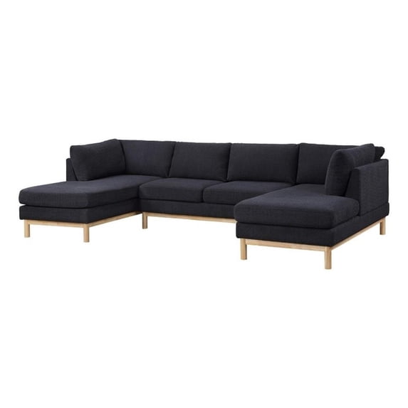 Pemberly Row Black Sherpa Fabric 124" Wide Double Chaise U-Shape Sectional Sofa