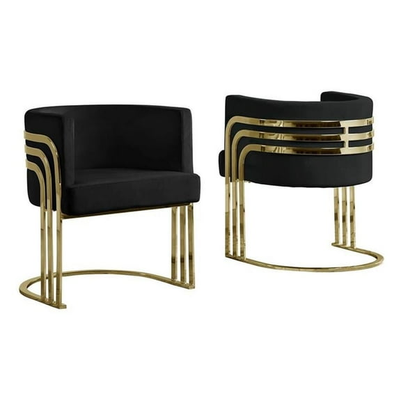 Pemberly Row Black Velvet Accent Barrel Leisure Chair with Gold Chrome Legs