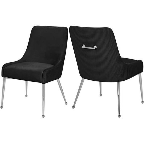 Pemberly Row Black Velvet Dining Chair with Chrome Legs (Set of 2)