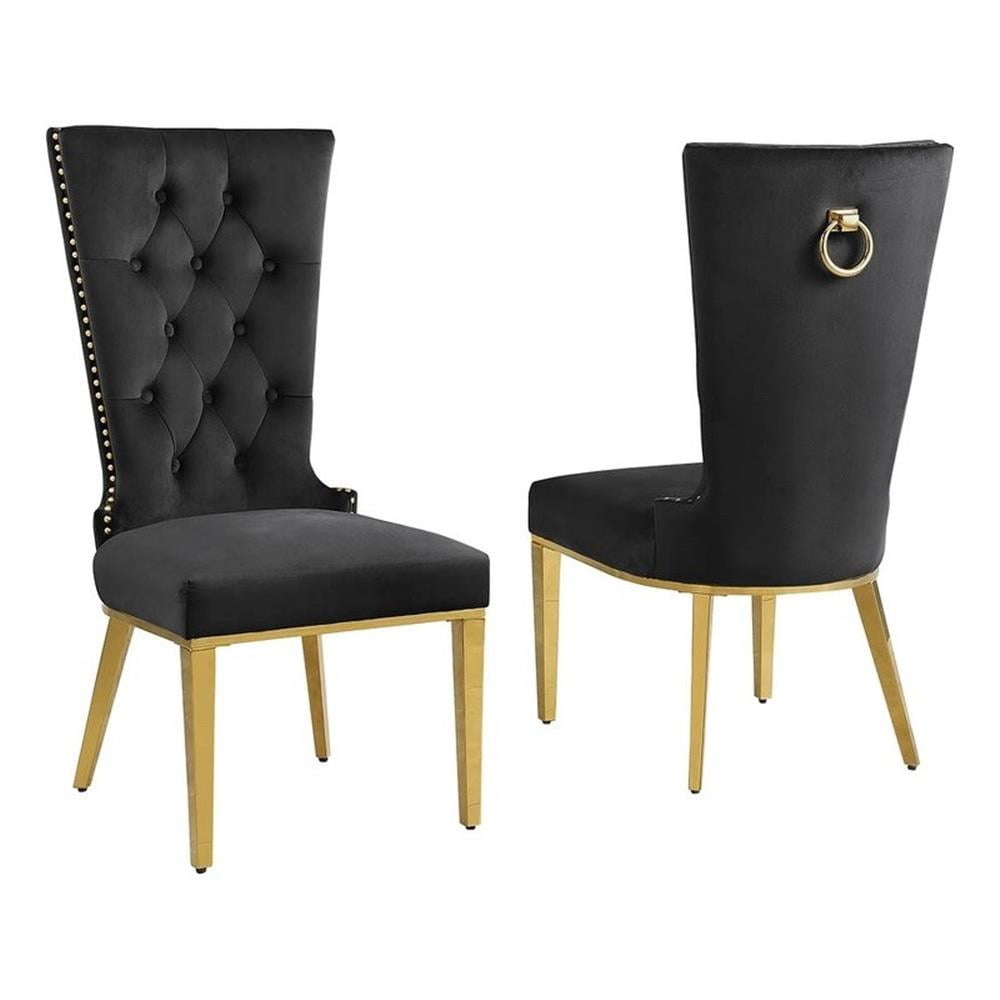 Black Velvet Tufted Side Chair with Gold Metal Legs