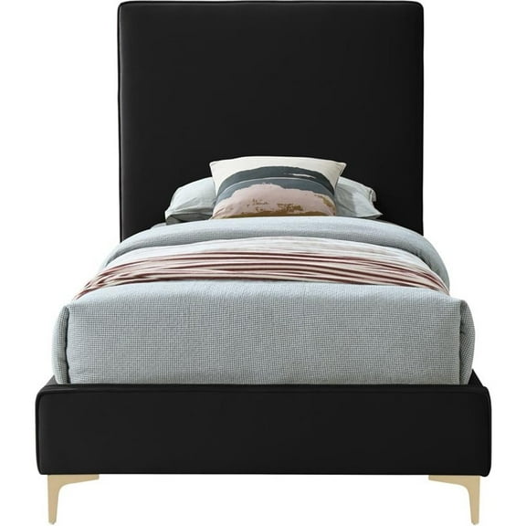 Pemberly Row Black Velvet Twin Bed with Gold and Chrome Legs Included
