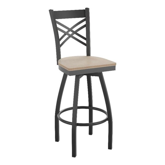 Pemberly Row Black X Back Swivel Metal Barstool with Antique White Wood Seat