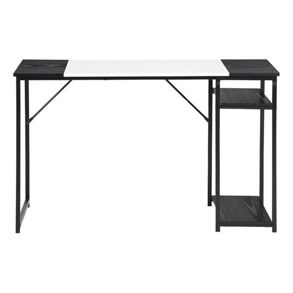Pemberly Row Black and White Industrial Computer Desk with Storage Shelves
