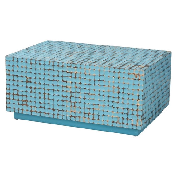 Pemberly Row Blue Coconut Shell and Acacia Wood Rectangular Coffee Table