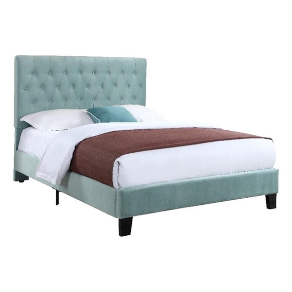 Pemberly Row Blue Polyester Tufted Full Platform Bed with Center Support