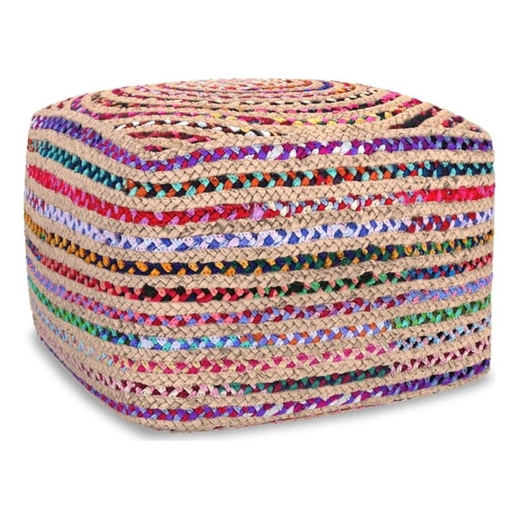 Pemberly Row Boho Pouf in Multicolor Jute Cotton Blend 20"W x 14"H