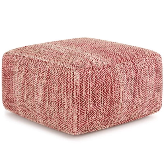 Pemberly Row Boho Square Pouf in Patterned Maroon Melange Cotton