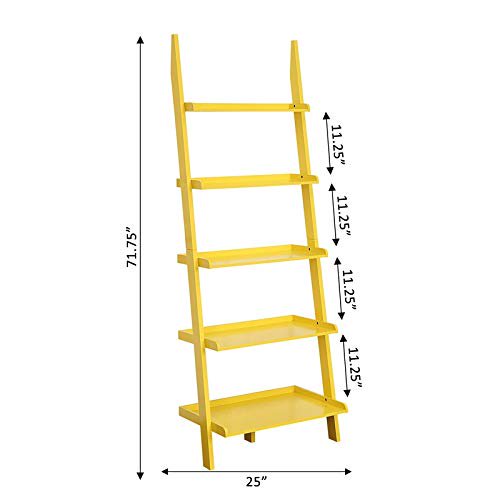 Pemberly Row Bookshelf Ladder with Five Tiers in Bright Yellow Wood