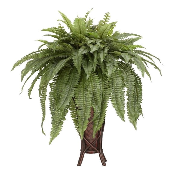 Pemberly Row Boston Fern with Stand Silk Plant in Green/Brown