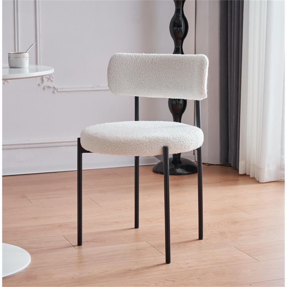 White Boucle Upholstered Metal Frame Side Chair