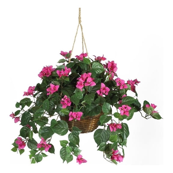 Pemberly Row Bougainvillea Hanging Basket Silk Plant in Pink/Brown