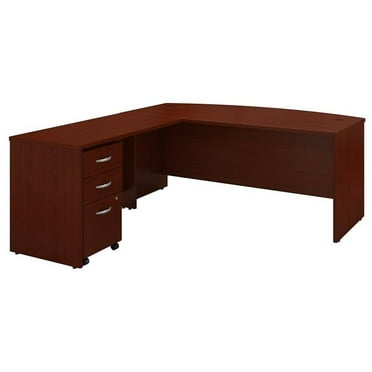Pemberly Row Bow Front L-Shaped Desk w/ Return and Mobile Cabinet in Mahogany
