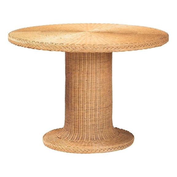 Pemberly Row Braided Light Honey Rattan Pedestal Round Dining Table