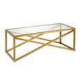 thumbnail image 1 of Pemberly Row Brass and Gold Rectangular Coffee Table with Glass Top, 1 of 8