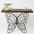thumbnail image 1 of Pemberly Row Brown Dark Wood Tabletop Black Metal Butterfly Accent Table, 1 of 4