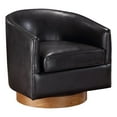 thumbnail image 1 of Pemberly Row Brown Faux Leather Wood Base Barrel Swivel Chair, 1 of 8