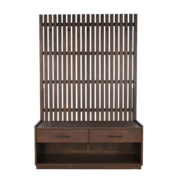 Pemberly Row Brown Finish Wood Transitional Hall Tree with Bench