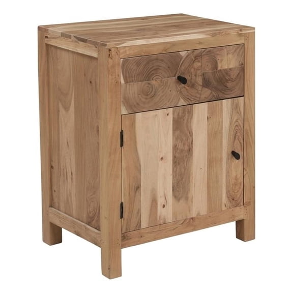 Pemberly Row Brown Solid Wood 1-Drawer 1-Door Nightstand with Tree Slice Design