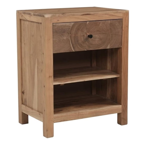 Pemberly Row Brown Solid Wood 1-Drawer Nightstand with Tree Slice Design